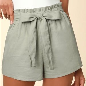NWT Lulus Jemima Sage Green Paper Bag Waist Shorts - size XS
